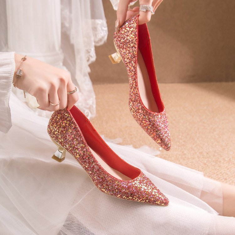 Damen elegante glitzernde Pumps mit spitz zulaufender Form R&B