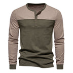 Herren Langarm-Henley-Shirt mit kontrastierenden Farbblockelementen