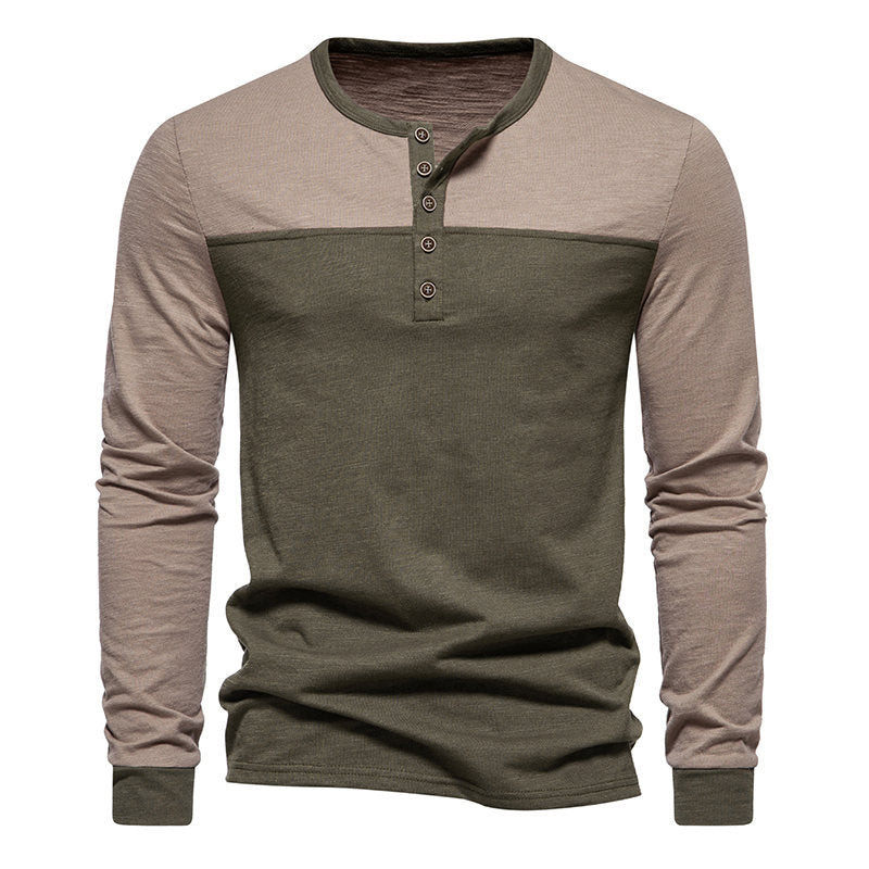 Herren Langarm-Henley-Shirt mit kontrastierenden Farbblockelementen