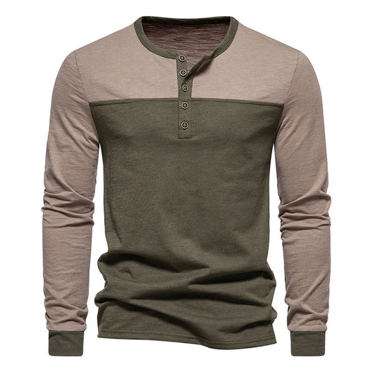 Herren Langarm-Henley-Shirt mit kontrastierenden Farbblockelementen R&B