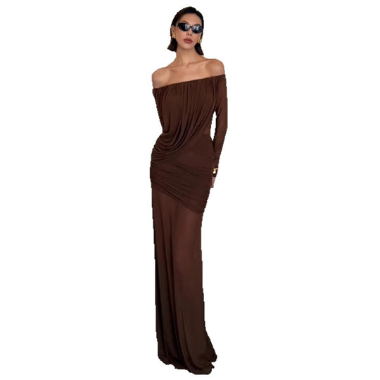 Damen elegantes Kleid mit asymmetrischer Drapierung R&B
