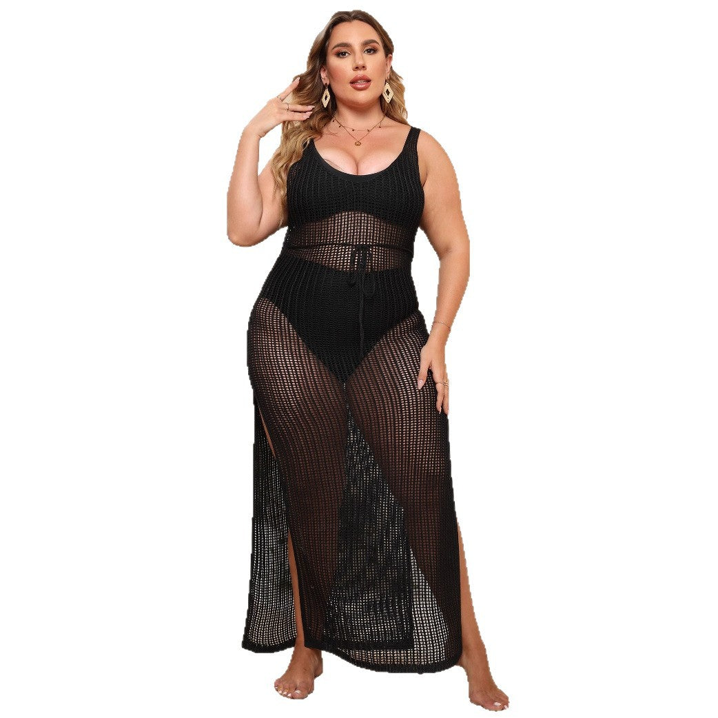 Damen transparentes Strandkleid mit seitlichen Schlitzen R&B