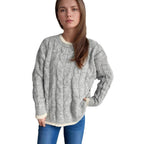 Damen Grobstrickpullover mit einzigartigem Zopfmuster und lässigem Schnitt R&B