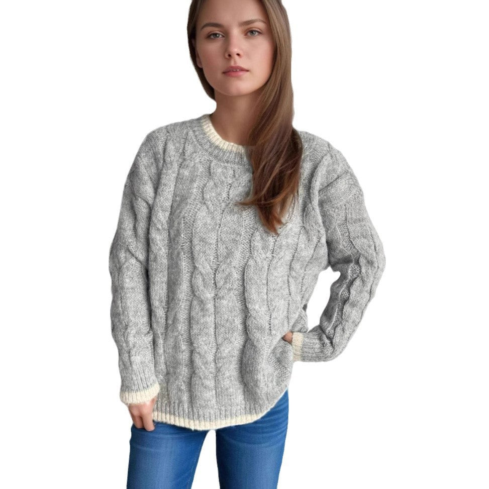 Damen Grobstrickpullover mit einzigartigem Zopfmuster und lässigem Schnitt R&B