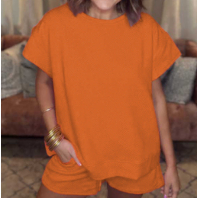 Damen gemütliches Freizeit-Set mit strukturiertem Oberteil und Shorts R&B