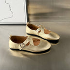 Damen Ballerinas mit elegantem Kreuzriemen und modischem Schnallenverschluss R&B