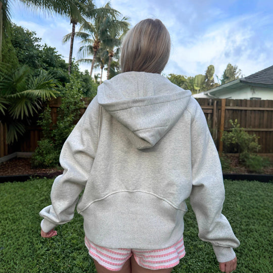 Damen bequemer Kapuzensweater mit kurzem Reißverschluss und Kängurutasche R&B