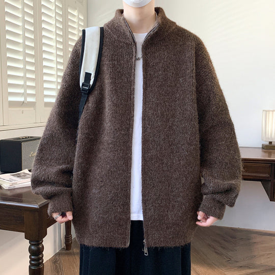 Damen Schicker und flauschiger Strickjacke mit hochgeschlossenem Reißverschluss R&B