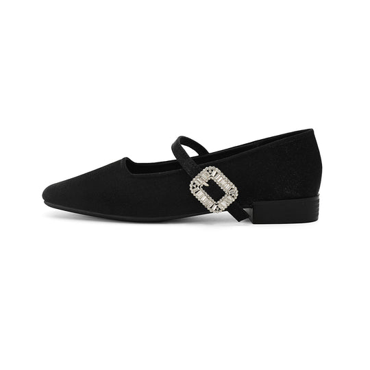 Damen elegante Ballerinas mit modischem Riemchen und glitzernder Schnallenapplikation R&B