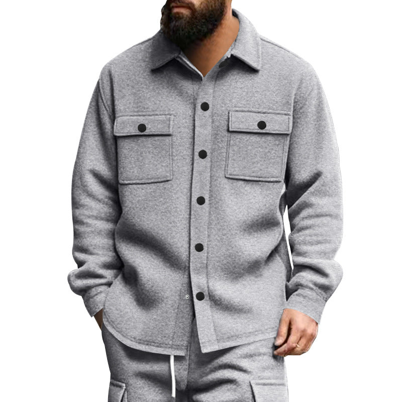Herren nan modische Overshirt-Jacke in Filzoptik mit aufgesetzten Brusttaschen und sichtbarer Druckknopfleiste R&B