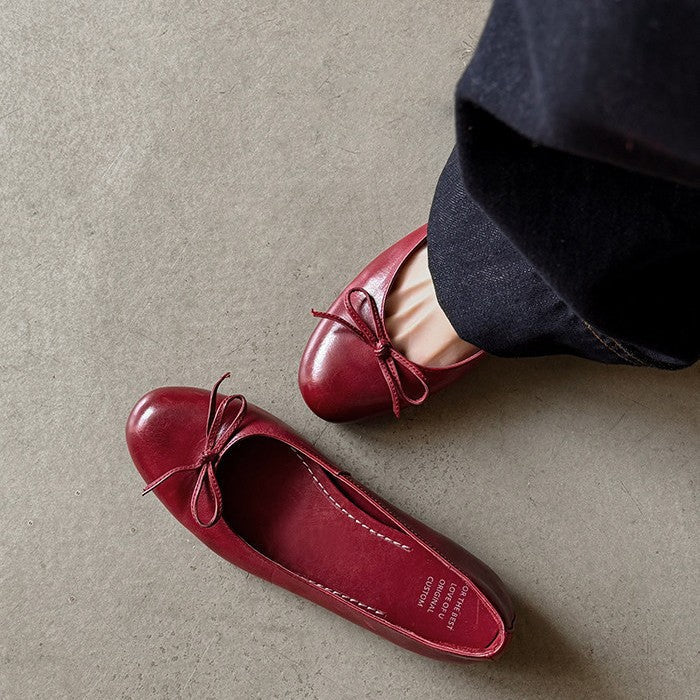 Damen Ballerinas aus hochwertigem Leder mit zierlichem Schleifenakzent R&B