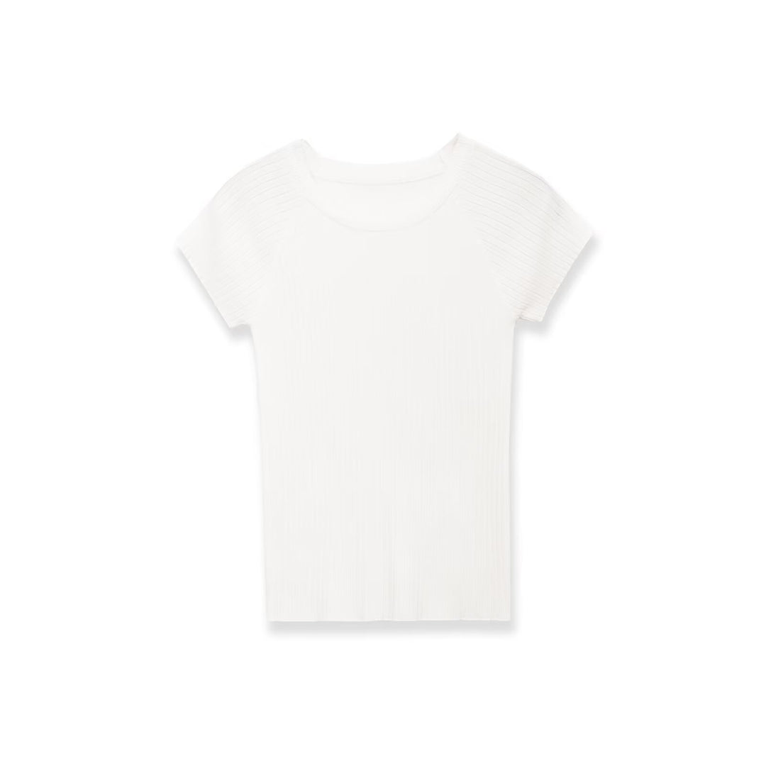 Damen figurbetontes Ripp-T-Shirt mit kurzen Ärmeln R&B
