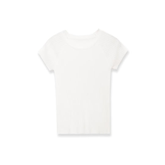 Damen figurbetontes Ripp-T-Shirt mit kurzen Ärmeln R&B