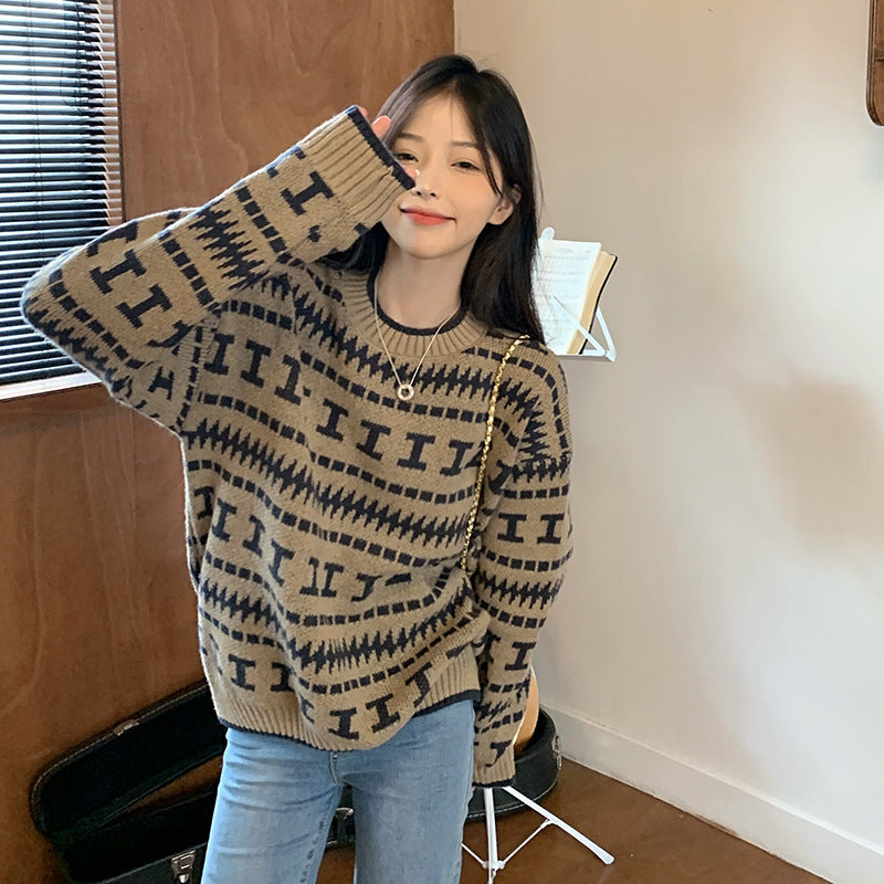 Damen Strickpullover mit modernem geometrischem Muster R&B