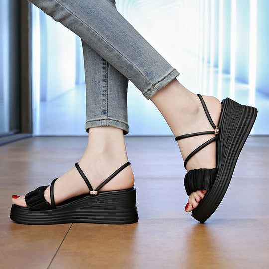 Damen bequeme Wedgesandalen mit modischem Rüschendetail R&B