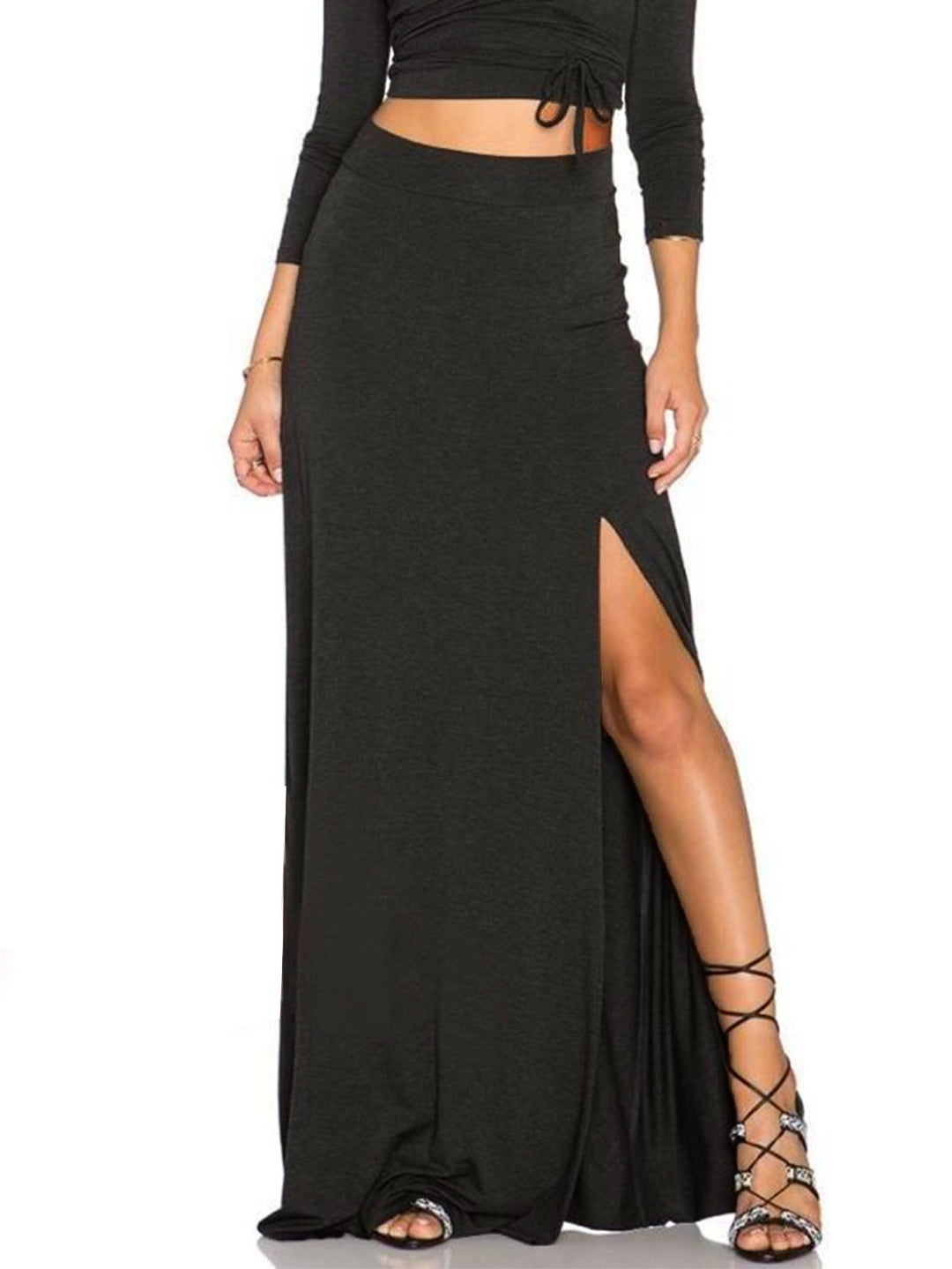 Damen Eleganter Maxi-Rock mit hohem Schlitz und elastischem Bund R&B