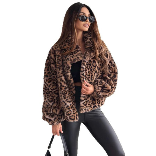 Damen kuschelige Leopardenfelljacke R&B