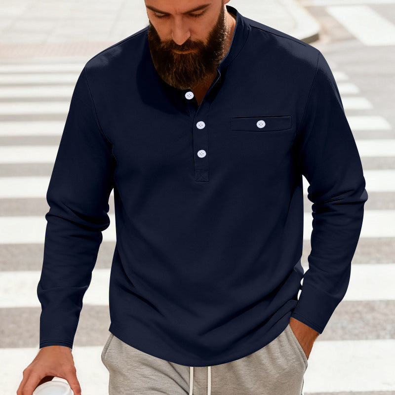 Herren nan lässiges Langarm-Henleyshirt aus Baumwollmischung mit Brusttasche R&B