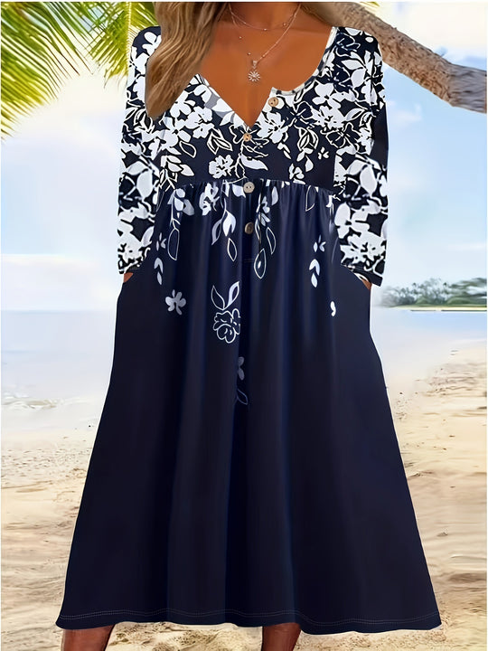 Damen Maxikleid mit floralem Design und eleganten Knopfdetails R&B
