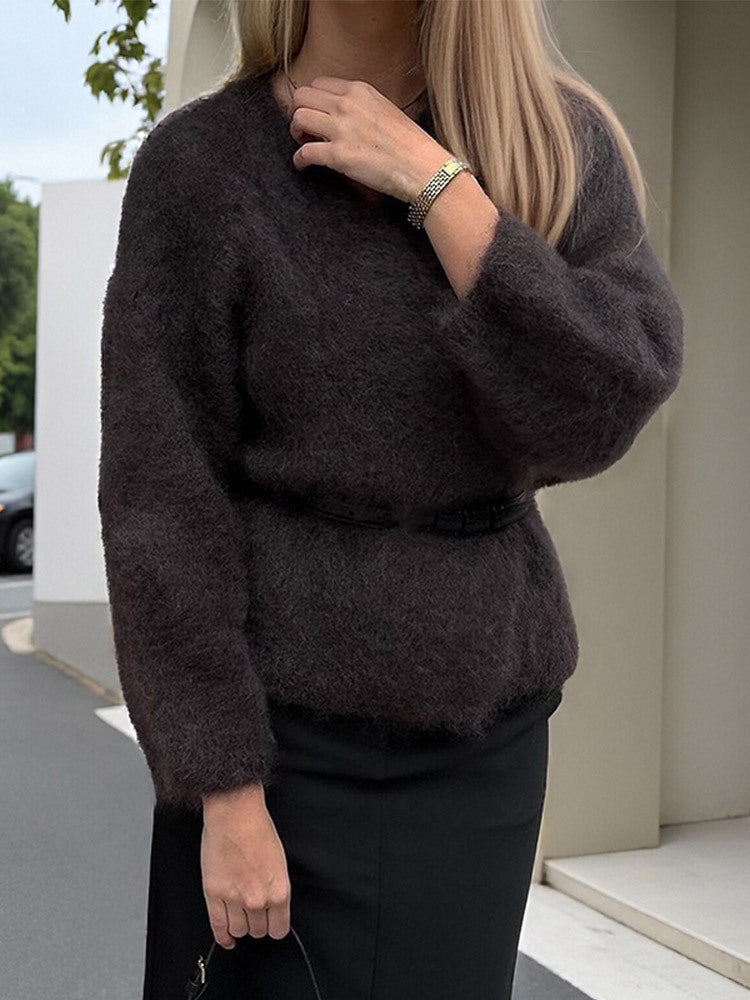 Damen Kuscheliger Pullover mit lässigem Schnitt und tiefem V-Ausschnitt R&B