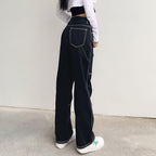 Damen weite Jeans mit modischen Kontrastnähten R&B