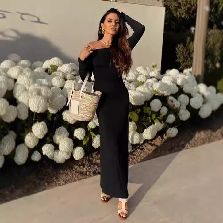 Damen Langärmliges Rückenfreies Maxikleid R&B