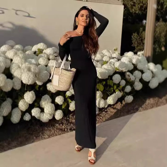 Damen Langärmliges Rückenfreies Maxikleid R&B