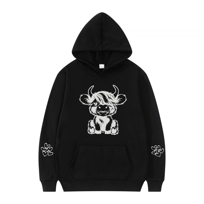 Damen Kapuzensweater mit entzückendem Kuhmotiv und praktischen Kängurutaschen R&B
