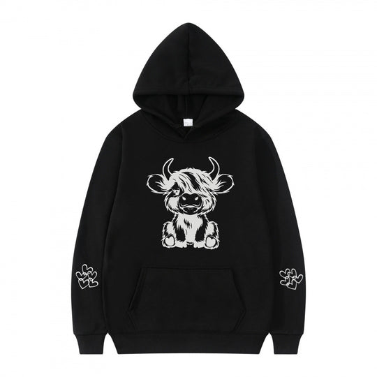 Damen Kapuzensweater mit entzückendem Kuhmotiv und praktischen Kängurutaschen R&B