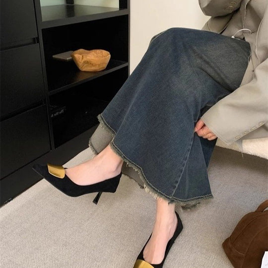 Damen elegante Pumps mit goldener Schnalle R&B