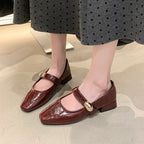 Damen Elegante Flachschuhe mit verstellbarem Riemen und glänzender Oberflächenstruktur R&B