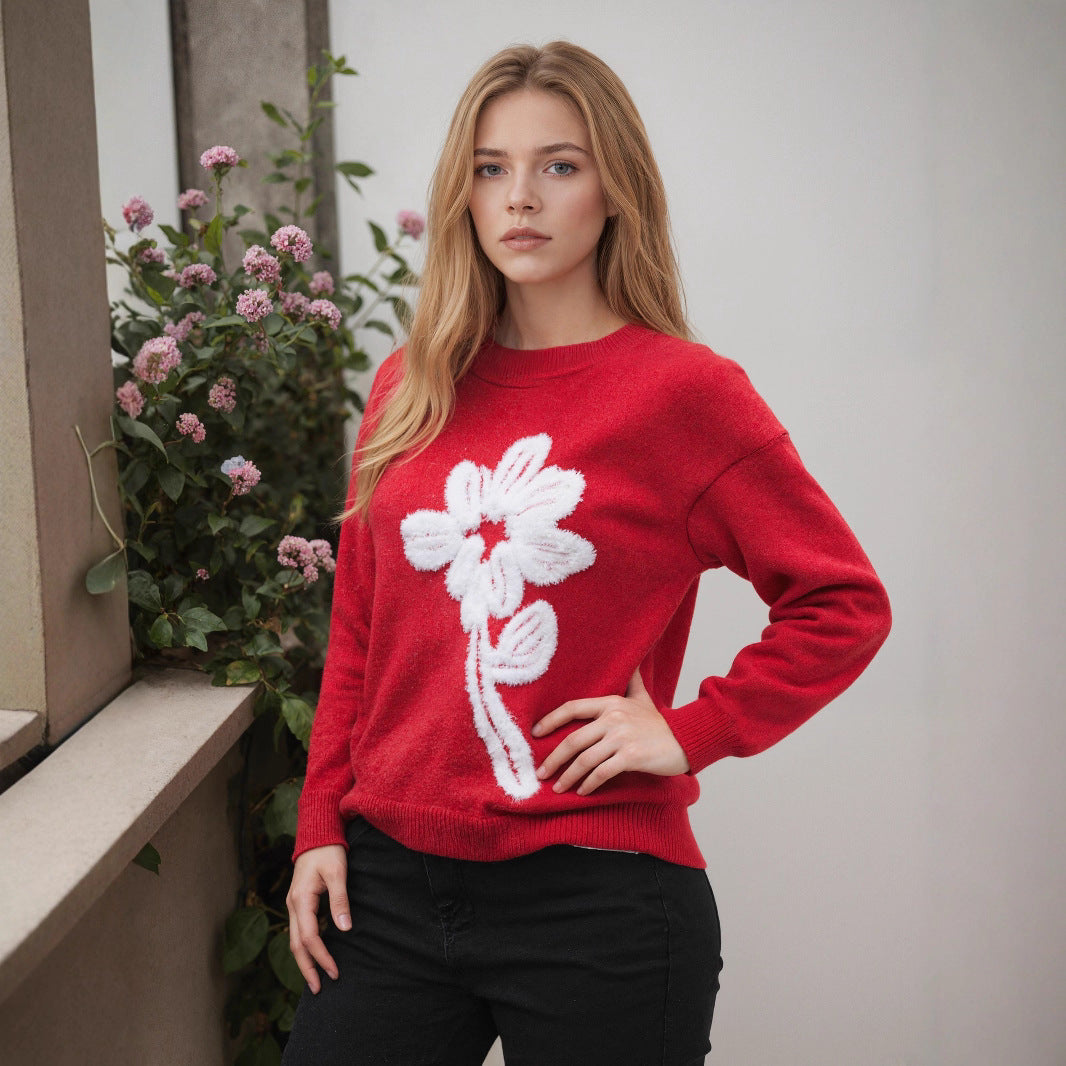 Damen Pullover mit floralem Reliefmuster und weichem Material R&B