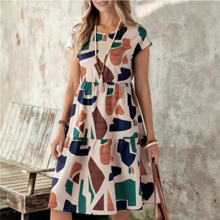 Damen modernes A-Linien Kleid mit geometrischem Druck R&B