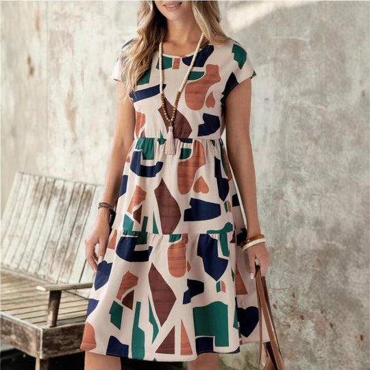 Damen modernes A-Linien Kleid mit geometrischem Druck R&B