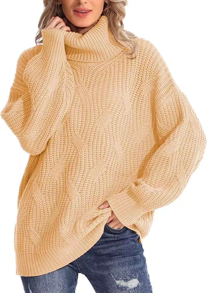 Damen Grobstrickpullover mit hohem Kragen und strukturiertem Zopfmuster R&B