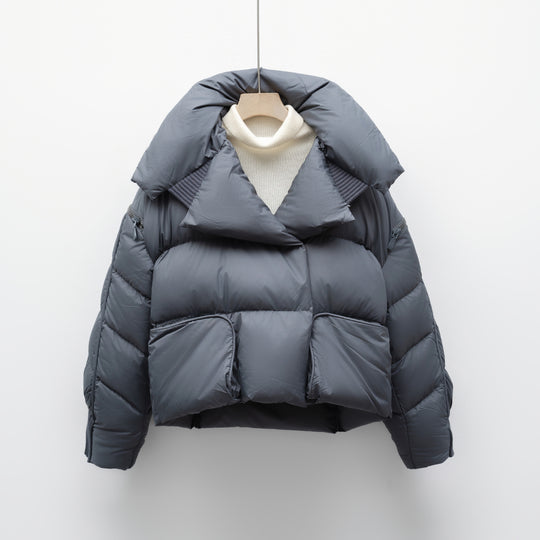 Damen modische verkürzte Steppjacke mit hoch geschlossenem Kragen und praktischen Taschen R&B