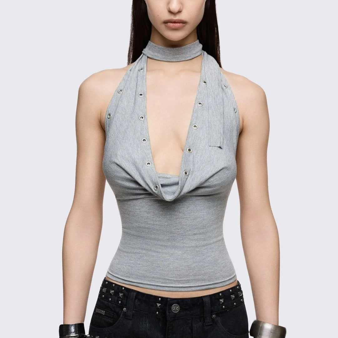 Damen Figurumspielendes Choker-Top mit raffinierten Ösen R&B
