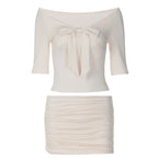 Damen Off-Shoulder Oberteil mit Raffung und Schößchen R&B