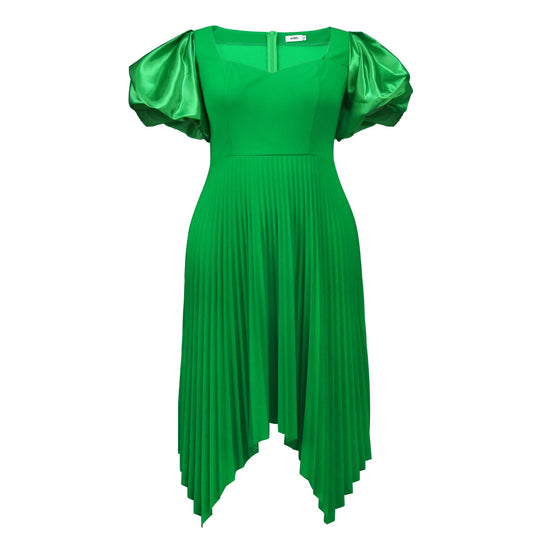 Damen Plissiertes Kleid mit Puffärmeln R&B
