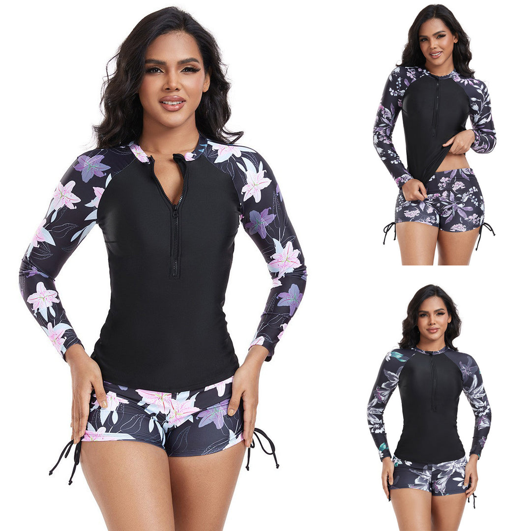 Damen Langarm Rashguard mit modischem floralem Design R&B