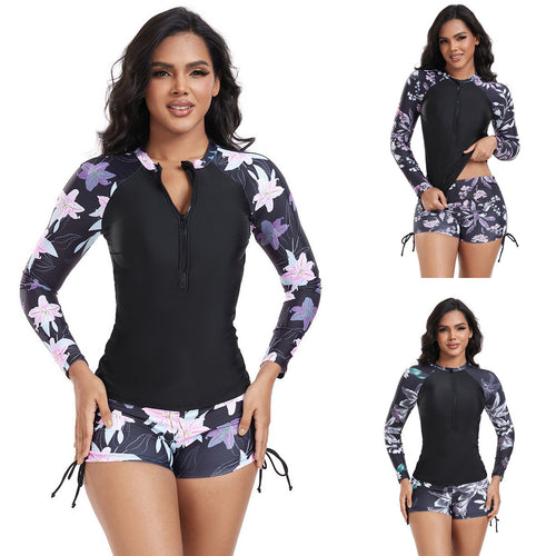 Damen Langarm Rashguard mit modischem floralem Design R&B