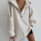 Damen nan kuscheliges Kapuzen-Fleece-Tunika-Sweatshirt mit Druckknopfleiste und überschnittener Schulter R&B