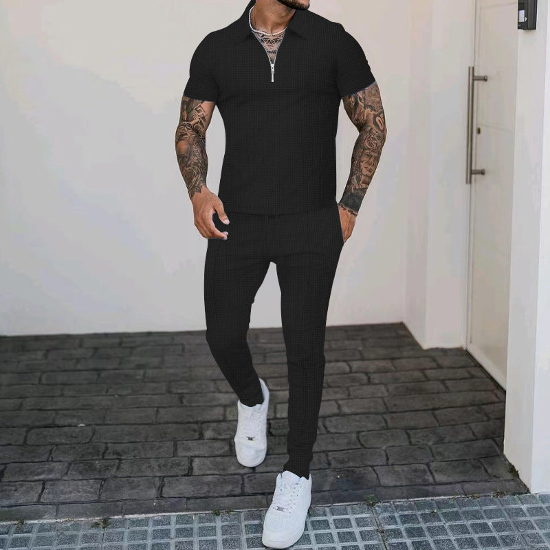 Herren Freizeit-Set mit modernem Kurzarm-Polo und eleganten Jogginghosen R&B