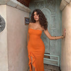 Damen Elegantes Maxi-Kleid mit voluminösem Rüschensaum und trägerlosem Design R&B