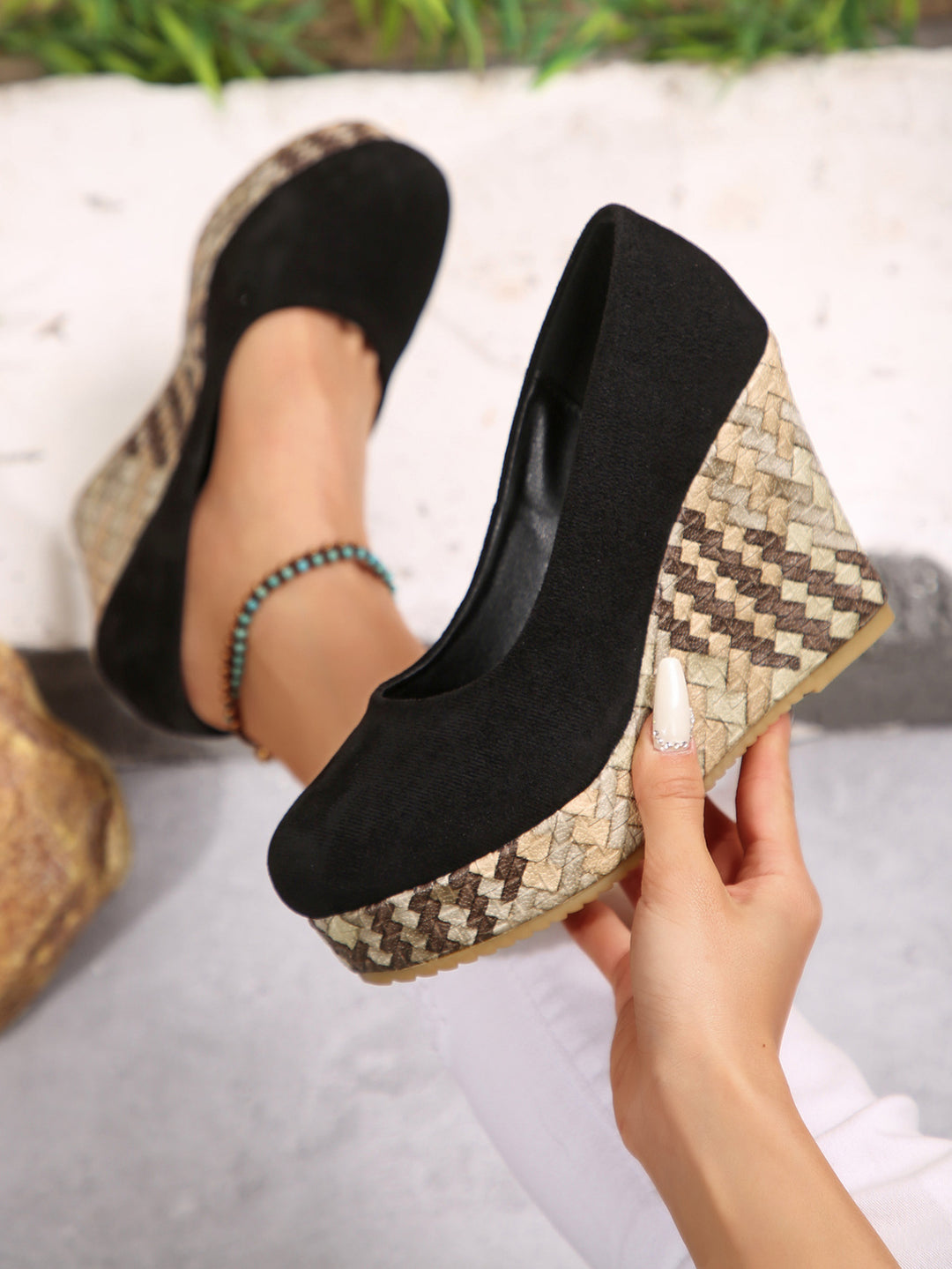 Damen Wedge-Pantoletten mit geflochtenem Absatz und komfortablem Innenfutter R&B