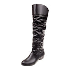 Damen nan knielange Slouch-Stiefel mit weichem Schaft und niedrigem Blockabsatz R&B