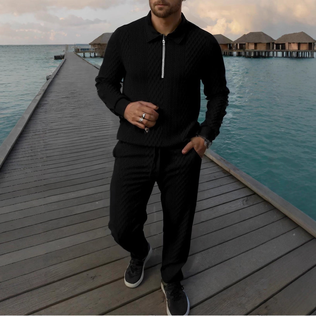 Herren Elegantes Strickanzug aus atmungsaktivem Material mit Stehkragen R&B