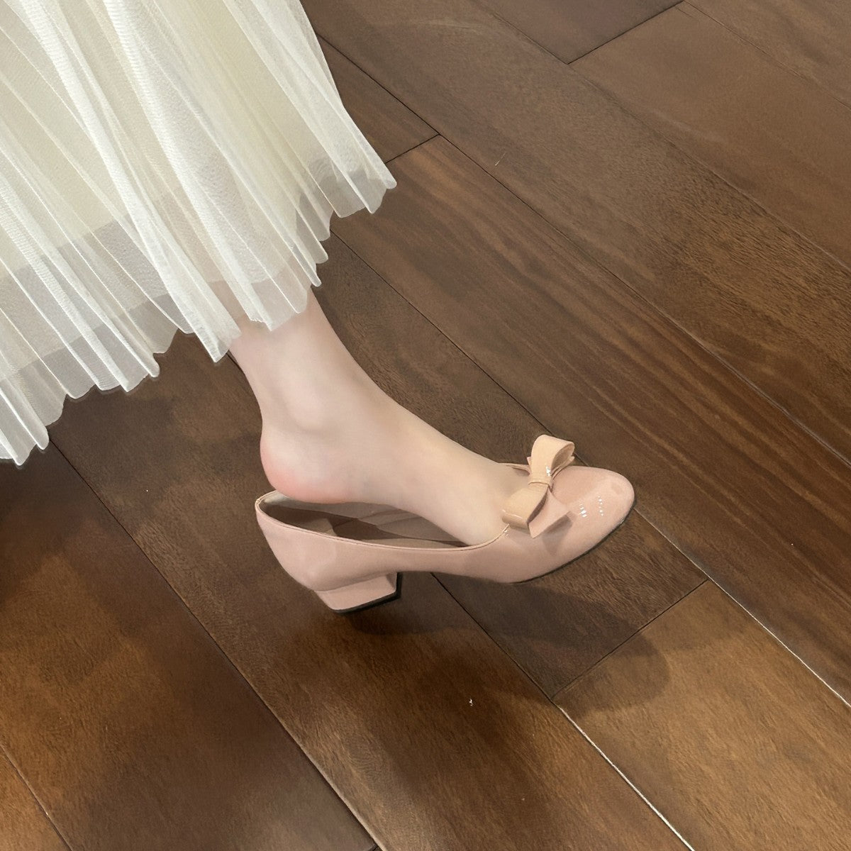 Damen elegante Ballerinas mit dekorativer Schleifenapplikation und komfortablem Blockabsatz R&B