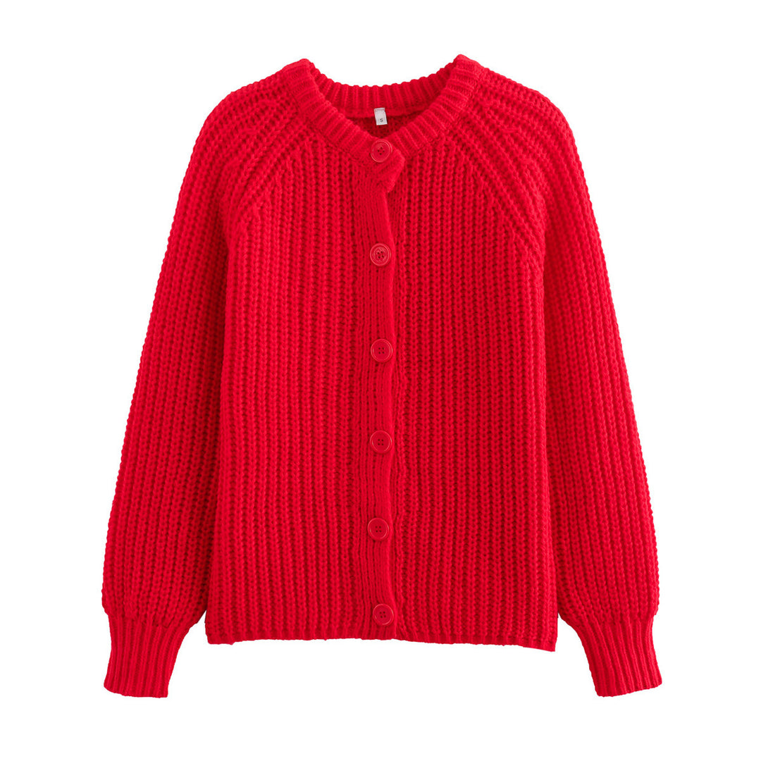 Damen elegante Strickjacke mit dekorativen Knöpfen und modernem Rippdesign R&B
