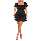 Damen Kleid mit quadratischem Ausschnitt und Puffärmeln R&B